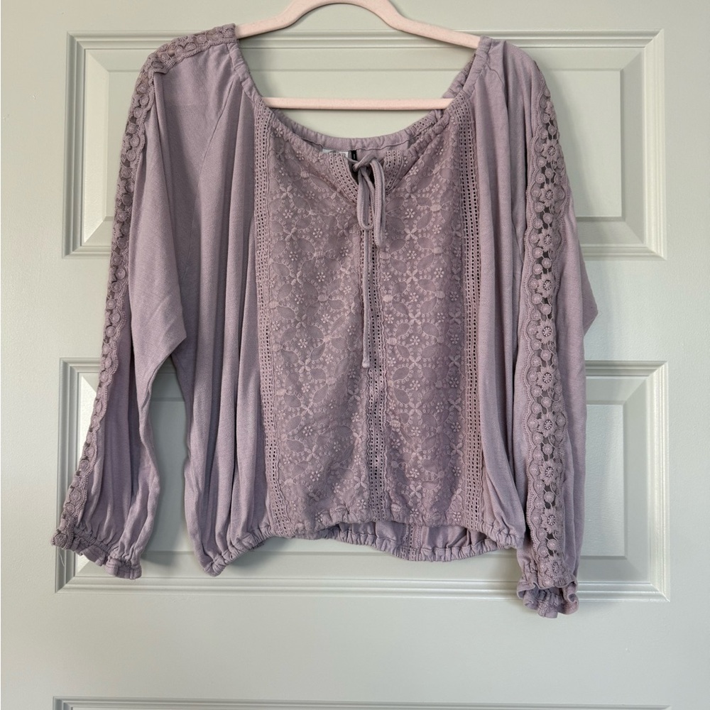 Anthropologie Purple Tie Front Blouse with Smocked Details